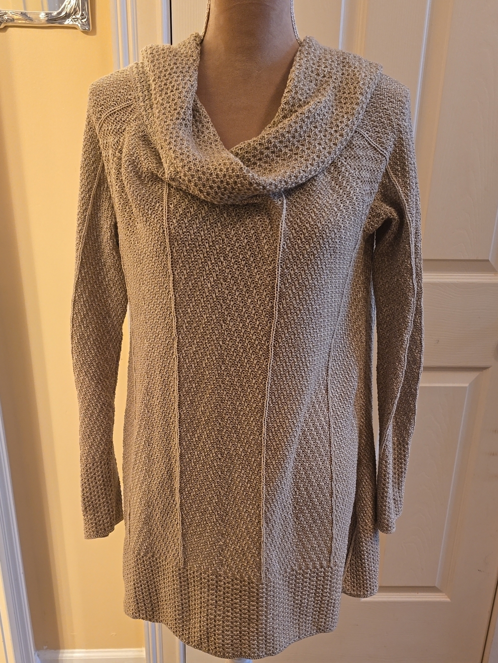eight eight eight Size Medium Neutral Taupe Cowl Neck Knit Tunic Sweater
